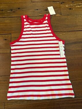 a new day Red & White Striped Ribbed Tank
